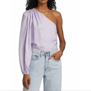 CAMI NYC Lavender One-Shoulder Striped Silk-Blend Blouse - Size XS - NWT